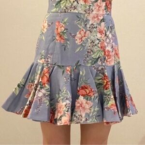 Zimmermann A-Line Skirt - Blue with Pink Floral